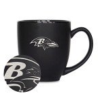 Rico Industries NFL Football Baltimore Ravens Main 15oz Laser Engraved Matte Black Ceramic Bistro Mug - For Hot or Cold Drinks