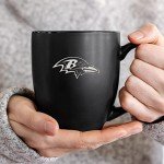 Rico Industries NFL Football Baltimore Ravens Main 15oz Laser Engraved Matte Black Ceramic Bistro Mug - For Hot or Cold Drinks