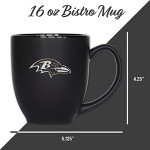 Rico Industries NFL Football Baltimore Ravens Main 15oz Laser Engraved Matte Black Ceramic Bistro Mug - For Hot or Cold Drinks