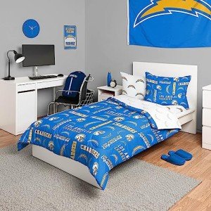 FOCO Los Angeles Chargers NFL Team Color Bed In a Bag Comforter Bedding 5 Piece Twin Set