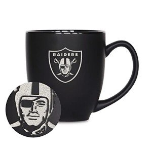 Rico Industries NFL Football Las Vegas Raiders Main 15oz Laser Engraved Matte Black Ceramic Bistro Mug - For Hot or Cold Drinks