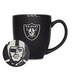 Rico Industries NFL Football Las Vegas Raiders Main 15oz Laser Engraved Matte Black Ceramic Bistro Mug - For Hot or Cold Drinks