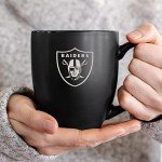 Rico Industries NFL Football Las Vegas Raiders Main 15oz Laser Engraved Matte Black Ceramic Bistro Mug - For Hot or Cold Drinks