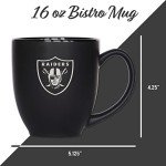 Rico Industries NFL Football Las Vegas Raiders Main 15oz Laser Engraved Matte Black Ceramic Bistro Mug - For Hot or Cold Drinks
