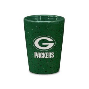Rico Industries NFL Football Green Bay Packers 2oz Ceramic Shot Glass for Fans, Laser Engraved in Team Color Single Shot Glass