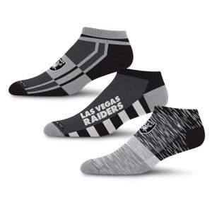 For Bare Feet NFL LAS VEGAS RAIDERS Stripe Stack 3 Pack Ankle Sock Team Colors Large