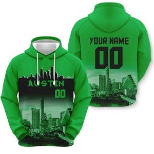 Custom Soccer Hoodies City Night Skyline Sweatshirt for Men-Women-Youth Fans Gift Personalized Name Number Green Black