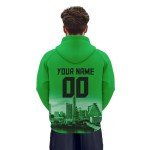 Custom Soccer Hoodies City Night Skyline Sweatshirt for Men-Women-Youth Fans Gift Personalized Name Number Green Black