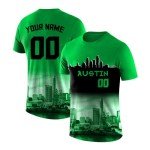 Unickque7 Custom 2023 Soccer Shirt with City Night Skyline Short Sleeve T-Shirt for Men-Women-Youth Fans Gift Personalized Name/Number Apparel Green Black