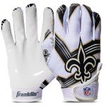 Franklin Sports New Orleans Saints Youth NFL Football Receiver Gloves - Receiver Gloves for Kids - NFL Team Logos and Silicone Palm - Youth S/XS Pair