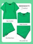 MEROKEETY Womens Round Neck Short Sleeve Crop Tee Shirt Classic Solid Color Workout Tops, Green, M