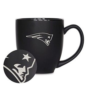 Rico Industries NFL Football New England Patriots Main 15oz Laser Engraved Matte Black Ceramic Bistro Mug - For Hot or Cold Drinks