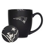 Rico Industries NFL Football New England Patriots Main 15oz Laser Engraved Matte Black Ceramic Bistro Mug - For Hot or Cold Drinks
