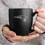 Rico Industries NFL Football New England Patriots Main 15oz Laser Engraved Matte Black Ceramic Bistro Mug - For Hot or Cold Drinks