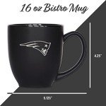 Rico Industries NFL Football New England Patriots Main 15oz Laser Engraved Matte Black Ceramic Bistro Mug - For Hot or Cold Drinks