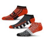 For Bare Feet NFL CINCINNATI BENGALS Stripe Stack 3 Pack Ankle Sock Team Colors Large