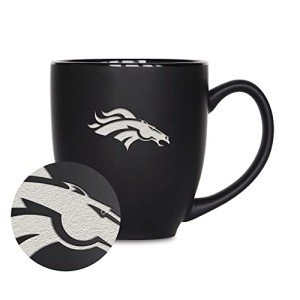 Rico Industries NFL Football Denver Broncos Main 15oz Laser Engraved Matte Black Ceramic Bistro Mug - For Hot or Cold Drinks