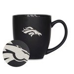 Rico Industries NFL Football Denver Broncos Main 15oz Laser Engraved Matte Black Ceramic Bistro Mug - For Hot or Cold Drinks