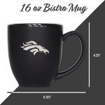 Rico Industries NFL Football Denver Broncos Main 15oz Laser Engraved Matte Black Ceramic Bistro Mug - For Hot or Cold Drinks