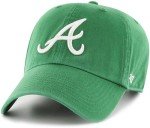 47 MLB Kelly Green Primary Logo Clean Up Adjustable Strap Hat Cap, Adult One Size Fits All (Atlanta Braves)