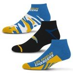 For Bare Feet NFL Los Angeles Chargers CAMO BOOM 3 Pack Ankle Sock Team Colors Large