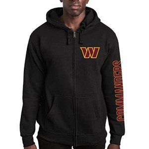 Junk Food Standard Soft Full Zip Hooded Fleece, Unisex Fit, Washington Commanders-Black 3X-Large