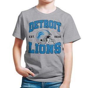 Junk Food Kids' Soft Cotton Blend Crew Neck T-Shirt, Detroit Lions-Athletic Heather Medium