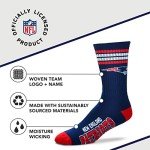 For Bare Feet NFL Youth 4 Stripe Deuce Crew Sock, New England Patriots, One Size