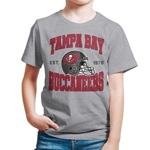 Junk Food Clothing x NFL - Tampa Bay Buccaneers - Team Helmet - Kids Short Sleeve T-Shirt for Boys and Girls - Size Medium