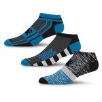 For Bare Feet NFL CAROLINA PANTHERS Stripe Stack 3 Pack Ankle Sock Team Colors Large