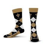 For Bare Feet NFL NEW ORLEANS SAINTS Argyle Remix Premium Dress Sock Team Color OSFM