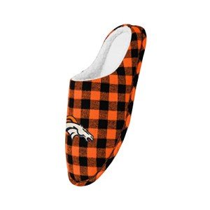 FOCO Men's NFL Denver Broncos Sherpa Lined Buffalo Check Memory Foam Slippers, Small (7-8)