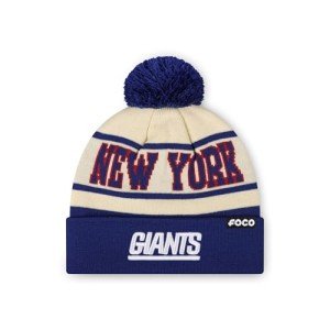 FOCO New York Giants NFL Retro Team Logo Heritage Stripe Pom Beanie Hat, Cream