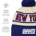 FOCO New York Giants NFL Retro Team Logo Heritage Stripe Pom Beanie Hat, Cream