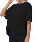 THE GYM PEOPLE Women's Casual Oversized T-Shirts Summer Crewneck Short Sleeve Workout Basic Tee Tops Black