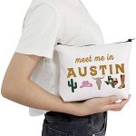 POFULL Austin Gifts Austin Texas Bachelorette Party Makeup Bag meet me in AUSTIN Travel Cosmetic Pouch (AUSTIN bag)