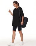 THE GYM PEOPLE Women's Casual Oversized T-Shirts Summer Crewneck Short Sleeve Workout Basic Tee Tops Black