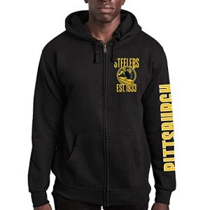 Junk Food Clothing x NFL - Pittsburgh Steelers - MVP Zip Hoodie - Unisex Adult Full Zip Hooded Sweatshirt for Men and Women - Size X-Large