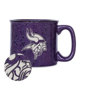 Rico Industries NFL Football Minnesota Vikings Speckle 12oz Laser Engraved Campfire Mug