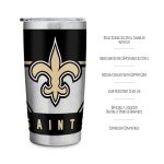 Rico Industries NFL Football New Orleans Saints 20oz Stainless Steel Tumbler with Lid - Great For Coffee, Tea, Water or Cocktails