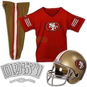 Franklin Sports San Francisco 49ers Kids NFL Uniform Set - Youth NFL Team Jersey, Helmet, Pants + Apparel Costume - Official Gear -Youth Medium