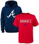 MLB Youth 8-20 Polyester Performance Primary Logo Pullover Sweatshirt Hoodie & T-Shirt 2 Pack Set (8, Atlanta Braves)