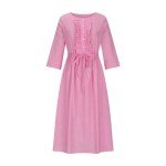 Ceboyel Women Bohemian Cotton Linen Dresses 3/4 Sleeve Maxi Long Dress Plain Classic Dresses Trendy Boho Dresses with Belt Vacation Outfits for Women Tropical Lounge Sexy Pink 2X