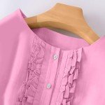 Ceboyel Women Bohemian Cotton Linen Dresses 3/4 Sleeve Maxi Long Dress Plain Classic Dresses Trendy Boho Dresses with Belt Vacation Outfits for Women Tropical Lounge Sexy Pink 2X