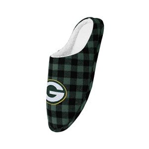 FOCO Men's NFL Green Bay Packers Sherpa Lined Buffalo Check Memory Foam Slippers, Medium (9-10)