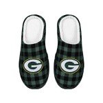 FOCO Men's NFL Green Bay Packers Sherpa Lined Buffalo Check Memory Foam Slippers, Medium (9-10)