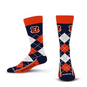 For Bare Feet NFL CINCINNATI BENGALS Argyle Remix Premium Dress Sock Team Color OSFM