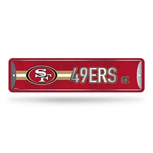 Rico Industries NFL San Francisco 49ers Home Décor Metal Street Sign (4" x 15") - Great for Home, Office, Bedroom, & Man Cave - Made,Silver