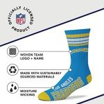 For Bare Feet NFL Youth 4 Stripe Deuce Crew Sock, Los Angeles Chargers, One Size