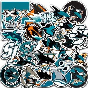 30 PCS San Jose American Sharks Hockey Stickers for Water Bottle, Laptop, Bicycle, Computer, Motorcycle, Travel Case, Car Decal Decoration Sticker